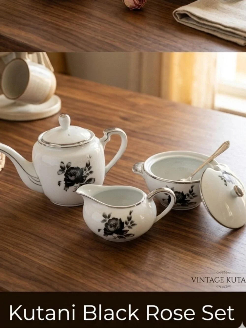 Vintage Kutani Hand-Painted Porcelain Tea Service Set - 3 Pieces
